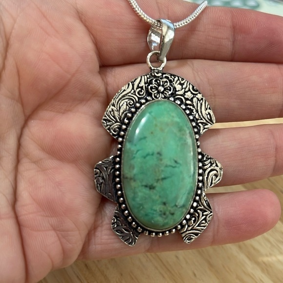 STATEMENT SETTING SILVER PENDANT TURQUOISE - Picture 2 of 7